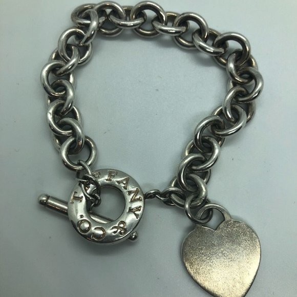 Tiffany & Co 925 Sterling Silver Heart & Tag Toggle Bracelet 8" - Picture 6 of 6